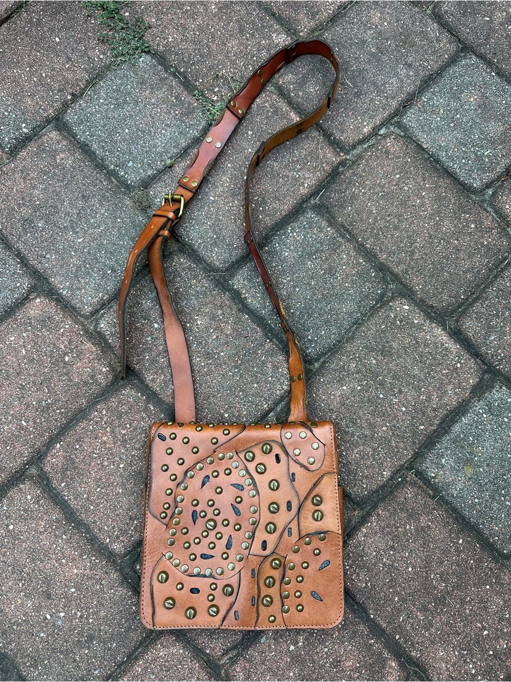 Patricia Nash Tan Studded Leather Crossbody Bag